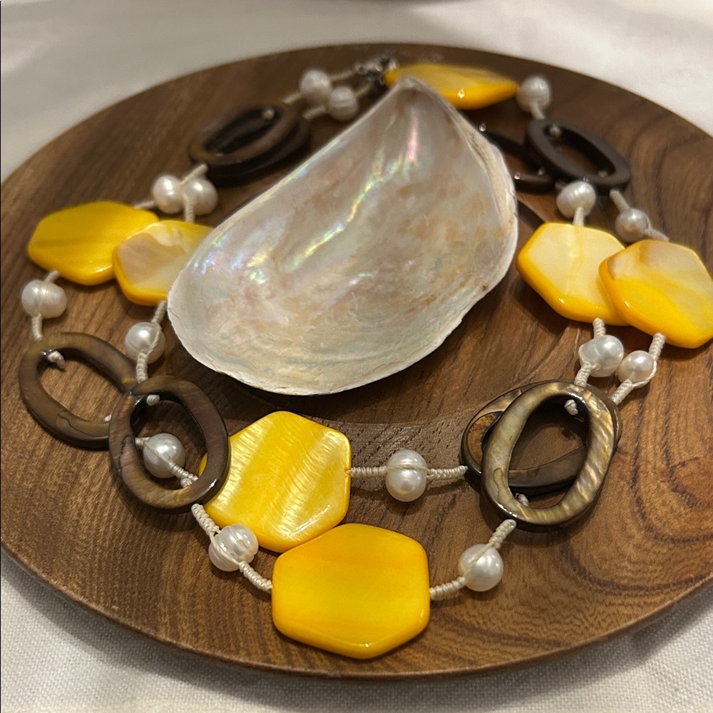 Fresh Water Pearl, Yellow and Brown Beaded Necklace